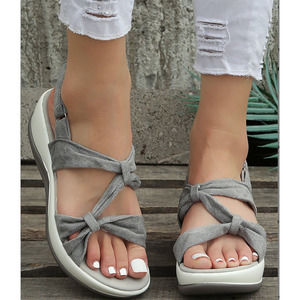 Paotmbu Gray Knot-Strap Wedge Sandal Size 39 US Size 8‎ New Without Box